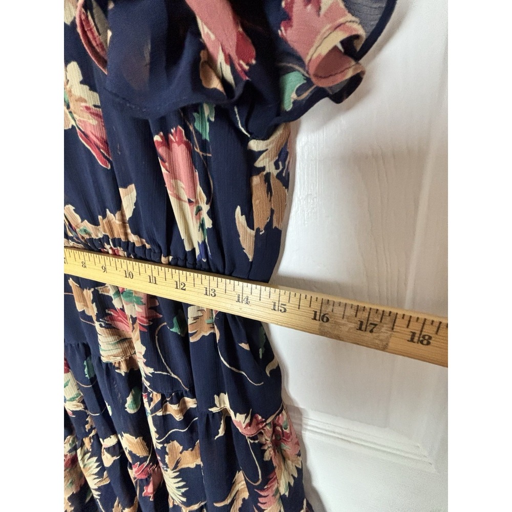 Lauren Ralph Lauren Floral Crinkle Georgette Tie Neck Dress Sz 14 - Picture 6 of 11